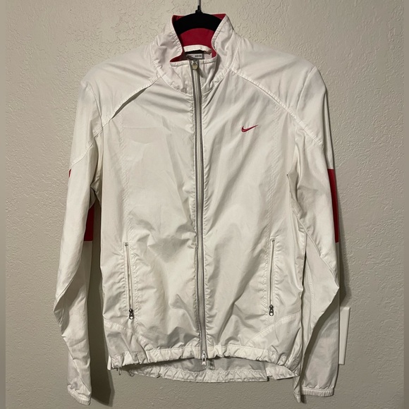Nike White Lightweight Zip Jacket Athletic Windbreaker Running Jacket - Picture 1 of 6